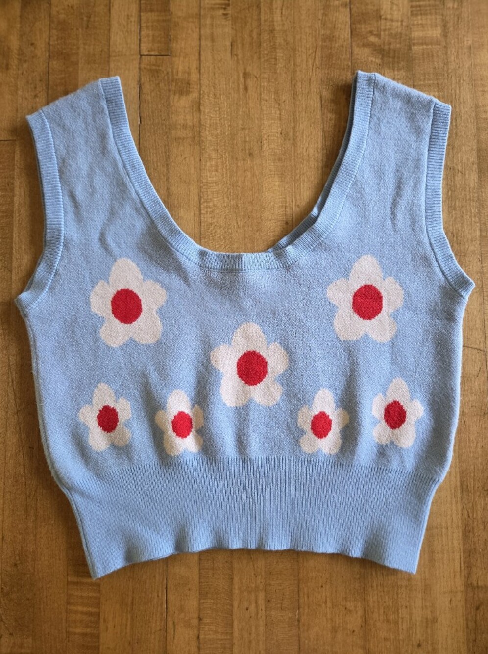 BAILEY ROSE Light Blue Floral Extra Soft Knit Crop Tank S